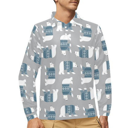 Polar Bear Pattern Print Design A03 Long Sleeve Polo Shirt For Men's