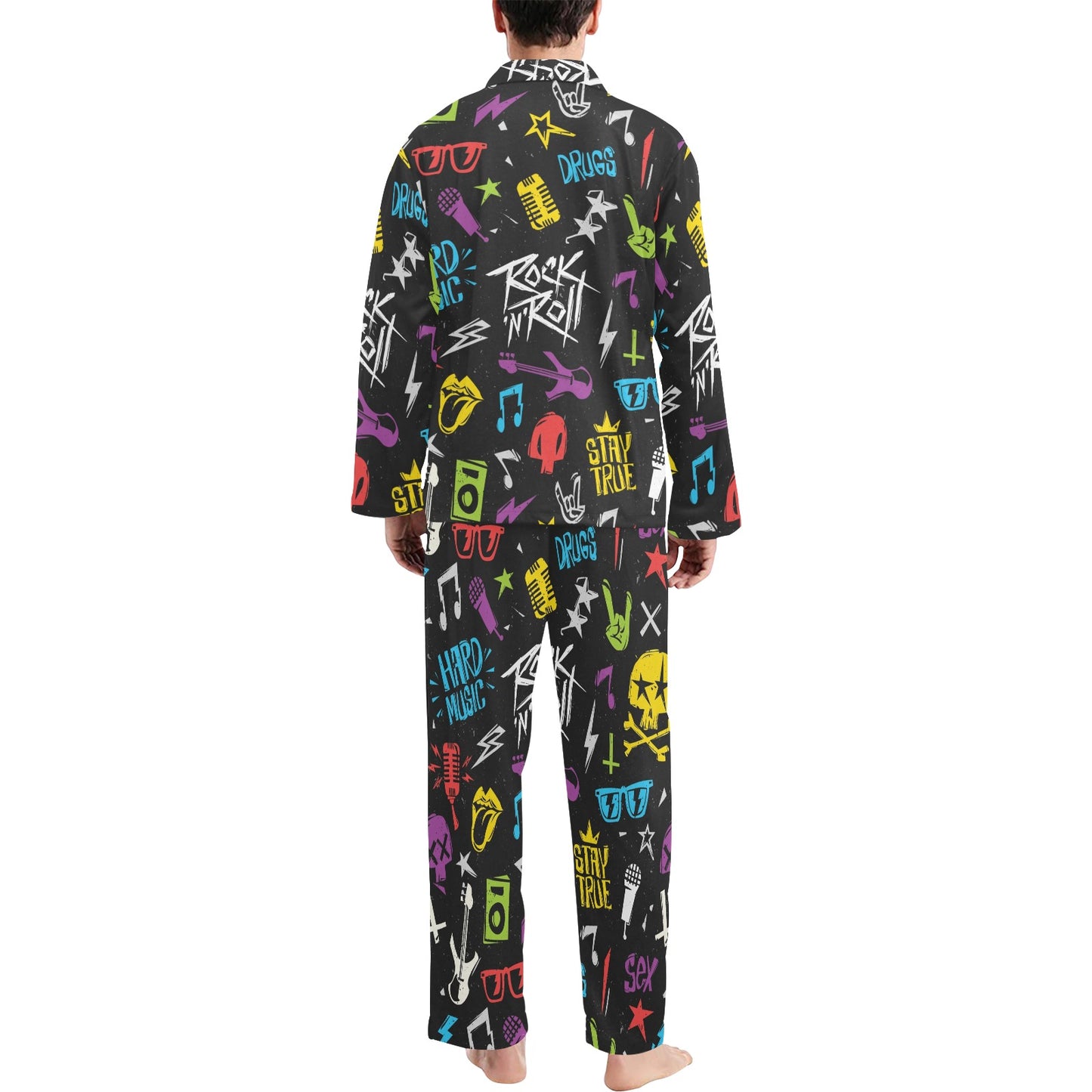 Rock and Roll Pattern Print Design A02 Men's Long Pajama Set