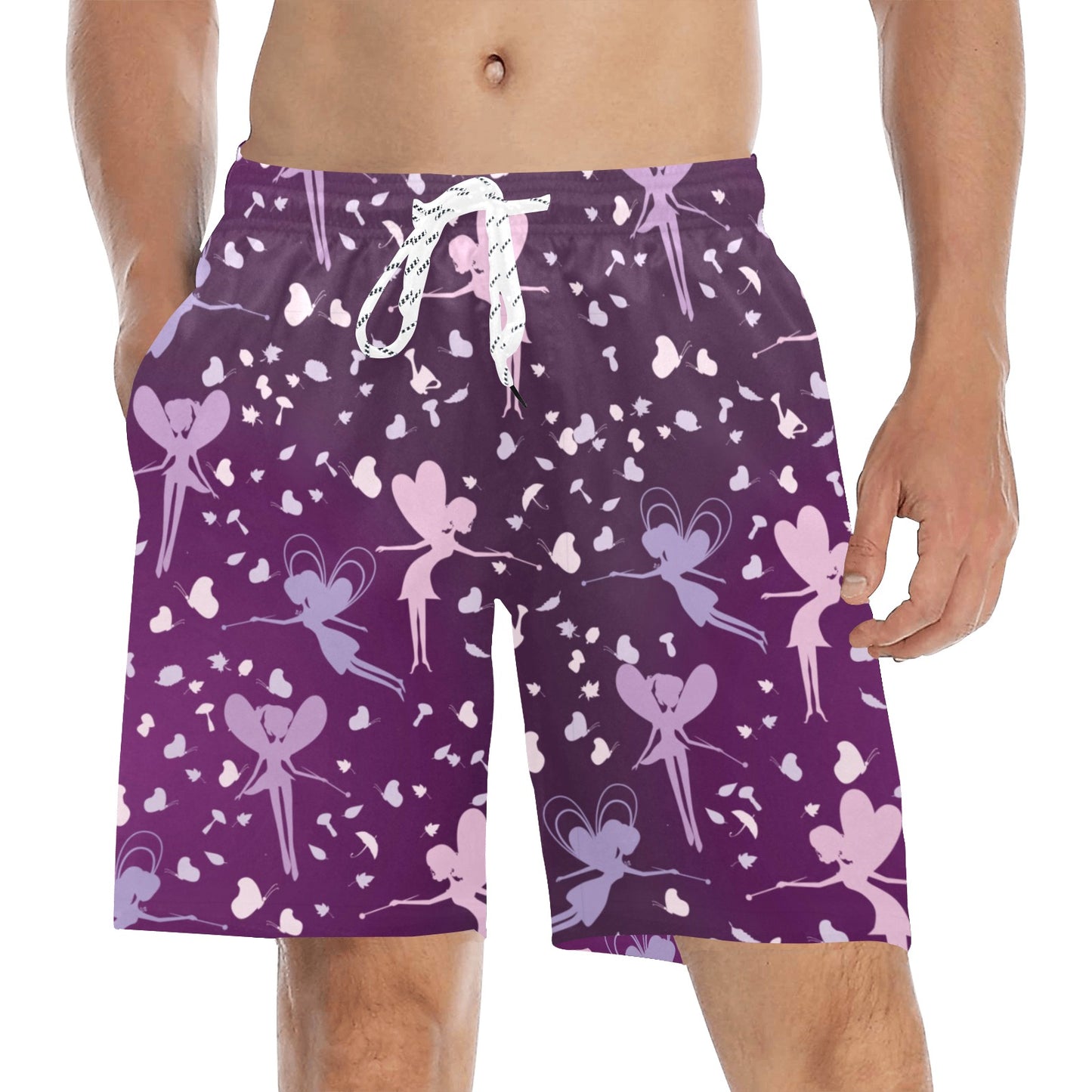 Fairy Pink Print Pattern Men's Swim Trunks Beach Shorts