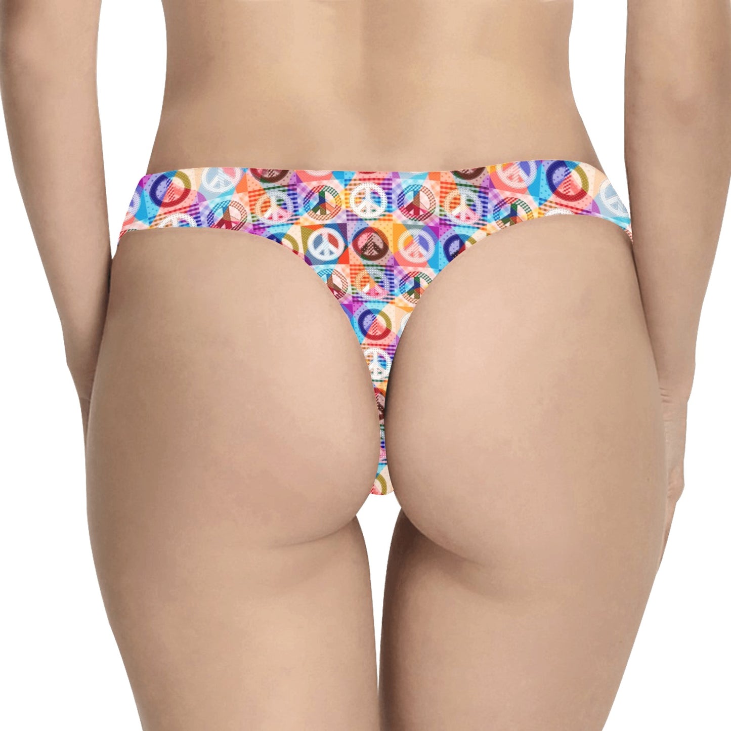 Peace Sign Patchwork Design Print Women's Thongs