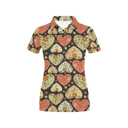 Heart Boho Pattern Print Design HE04 Women's Polo Shirt