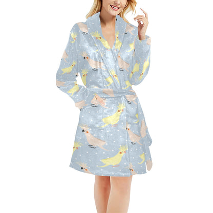 Cockatiel Pattern Print Design 03 Women's Fleece Robe