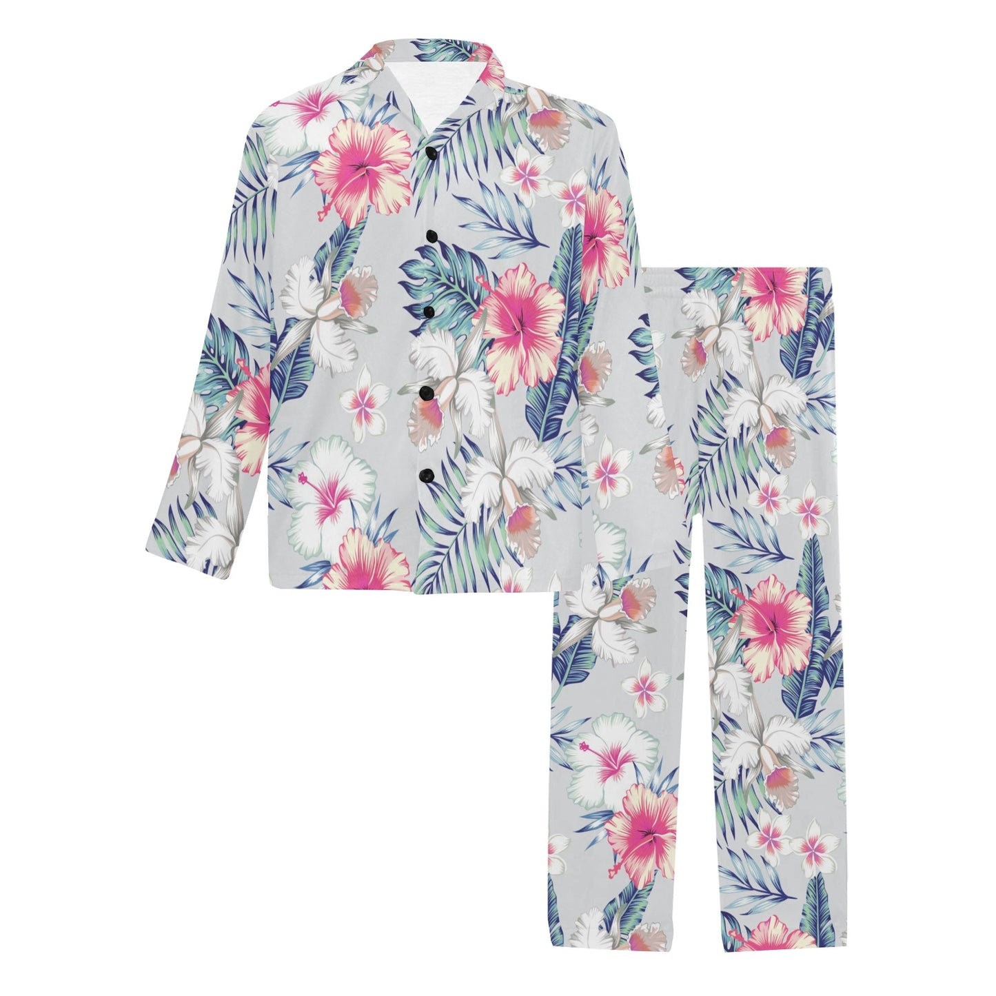 Hibiscus Print Men's Long Pajama Set