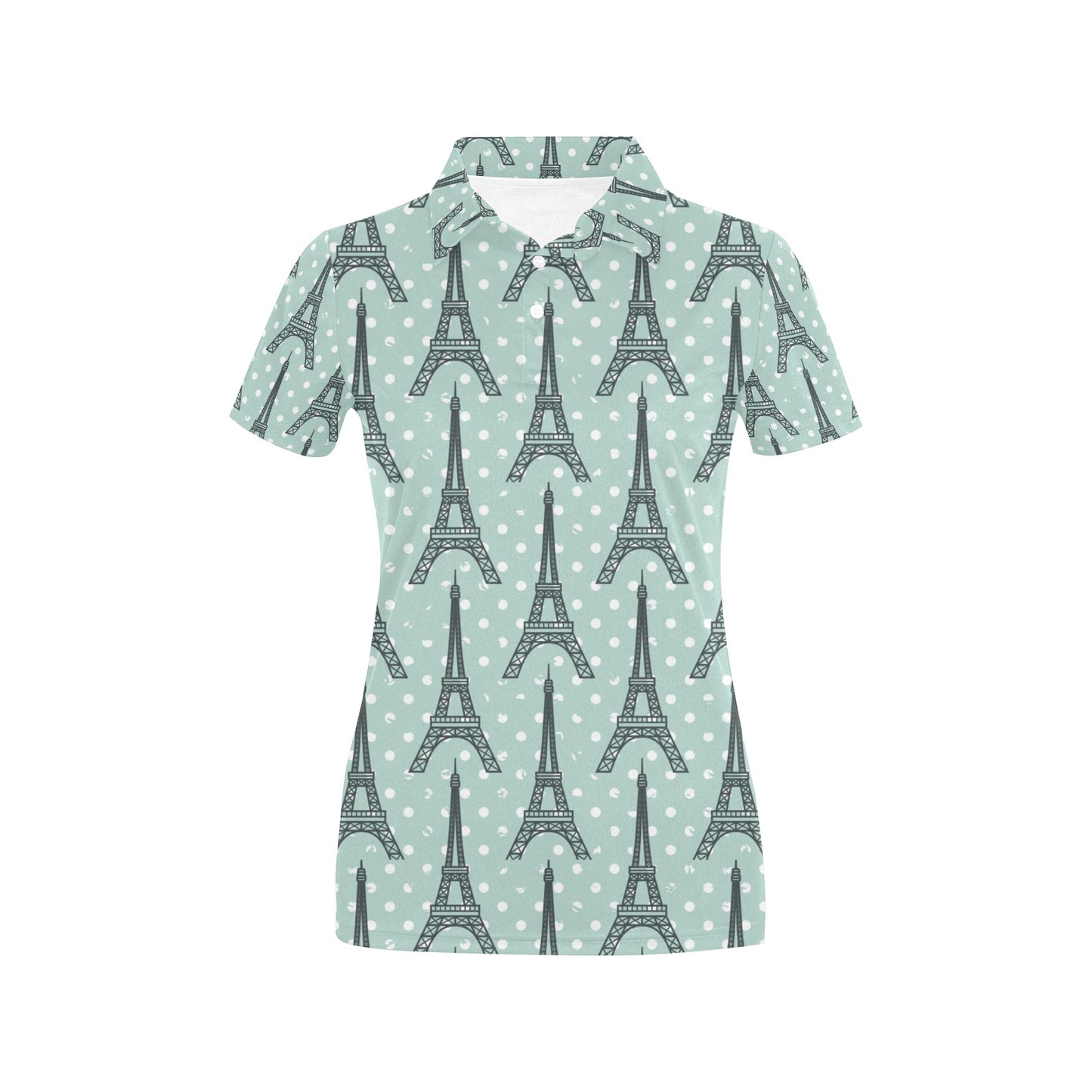 Eiffel Tower Polka Dot Print Women's Polo Shirt