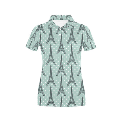 Eiffel Tower Polka Dot Print Women's Polo Shirt