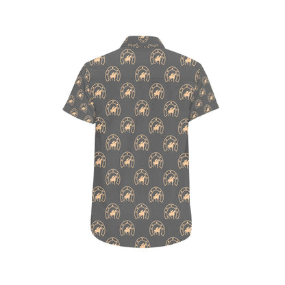 Horseshoe Print Design LKS306 Men Short Sleeve Button Up Shirt