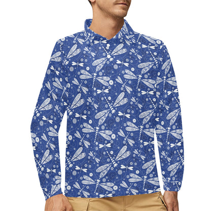 Dragonfly Pattern Print Design 03 Long Sleeve Polo Shirt For Men's