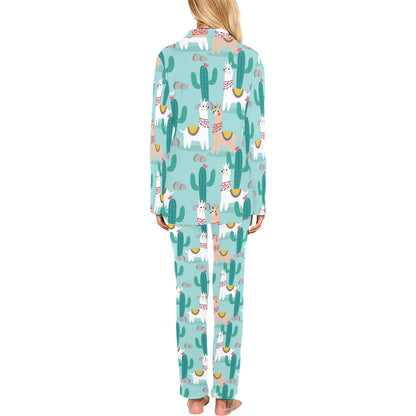 Llama Cactus Pattern Print Design 08 Women's Long Pajama Set