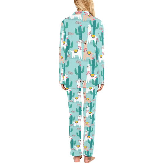 Llama Cactus Pattern Print Design 08 Women's Long Pajama Set