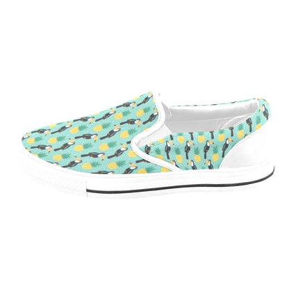 Toucan Print Design LKS301 White Slip Ons Canvas Women's Shoes