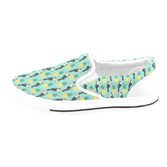 Toucan Print Design LKS301 White Slip Ons Canvas Women's Shoes