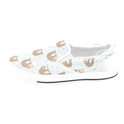 Sloth Print Design LKS308 White Slip Ons Canvas Women's Shoes