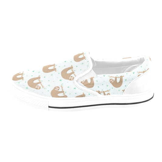 Sloth Print Design LKS308 White Slip Ons Canvas Women's Shoes