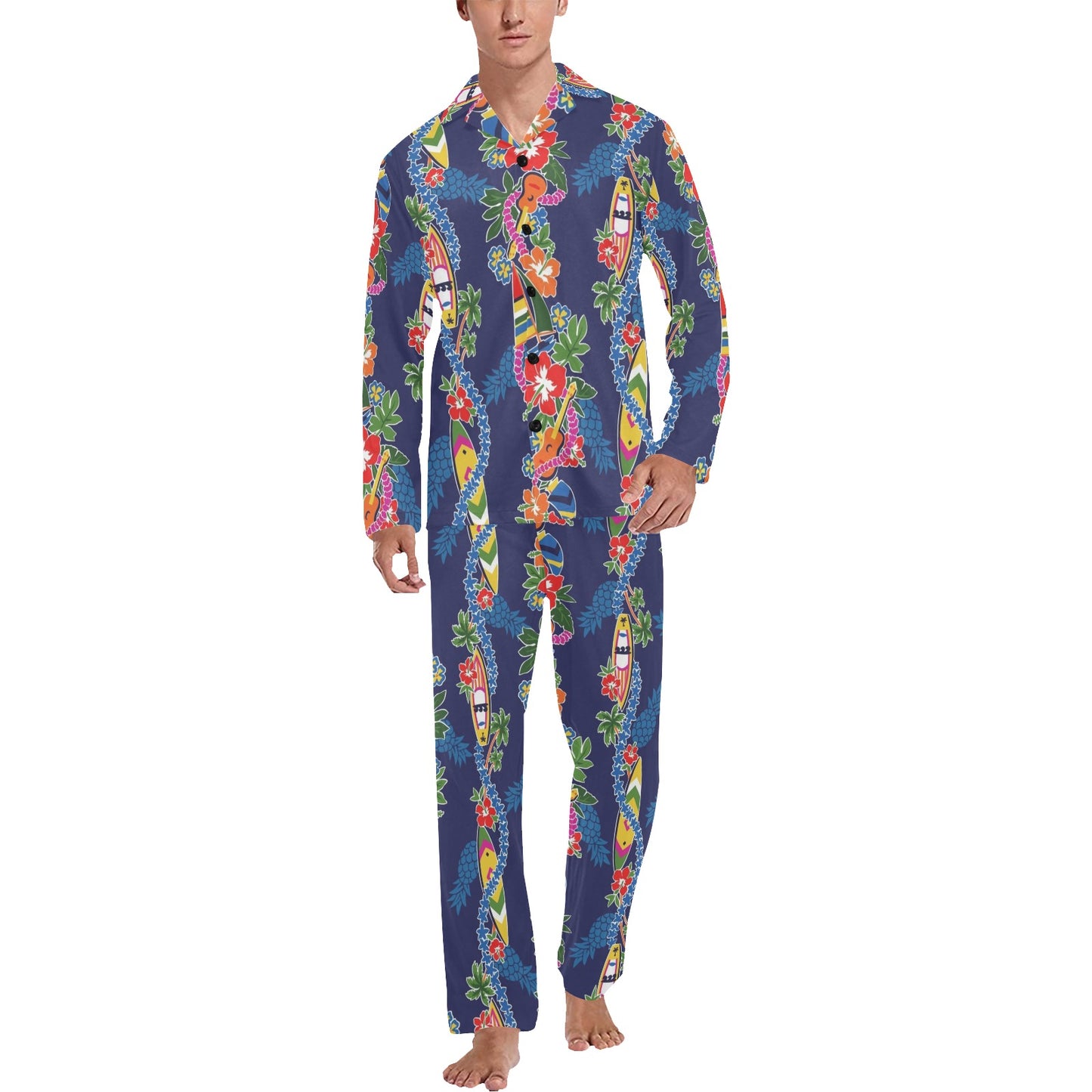 Hawaiian Themed Pattern Print Design H04 Men's Long Pajama Set