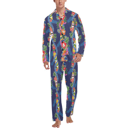 Hawaiian Themed Pattern Print Design H04 Men's Long Pajama Set
