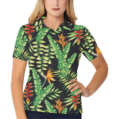Hawaiian Flower Tropical Palm Leaves Women's Polo Shirt