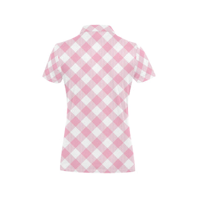 Gingham Pink Pattern Print Design 02 Women's Polo Shirt