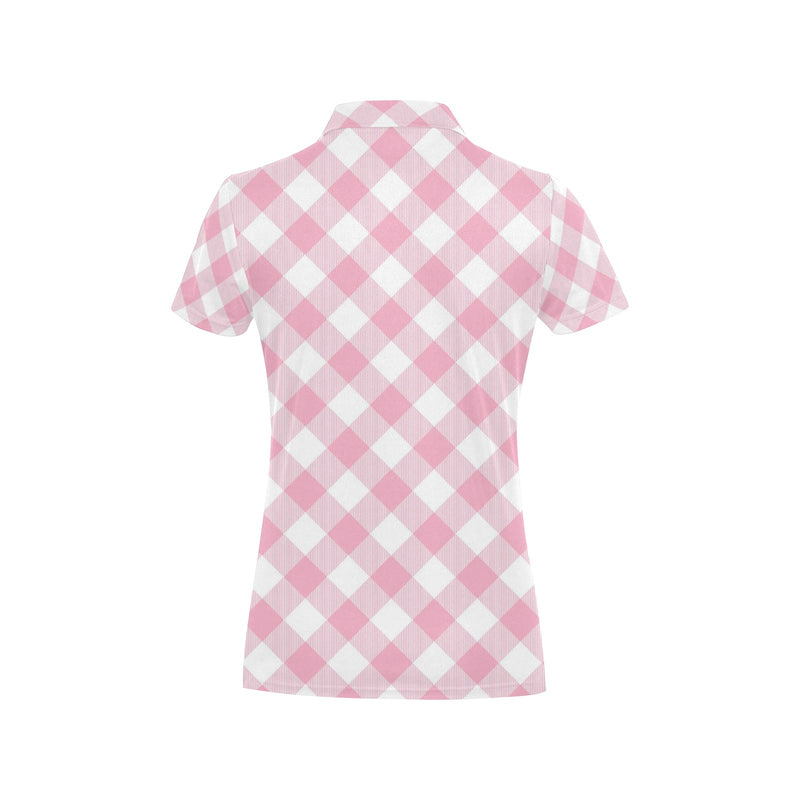 Gingham Pink Pattern Print Design 02 Women's Polo Shirt