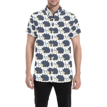 Hedgehog Print Design LKS401 Men Short Sleeve Button Up Shirt