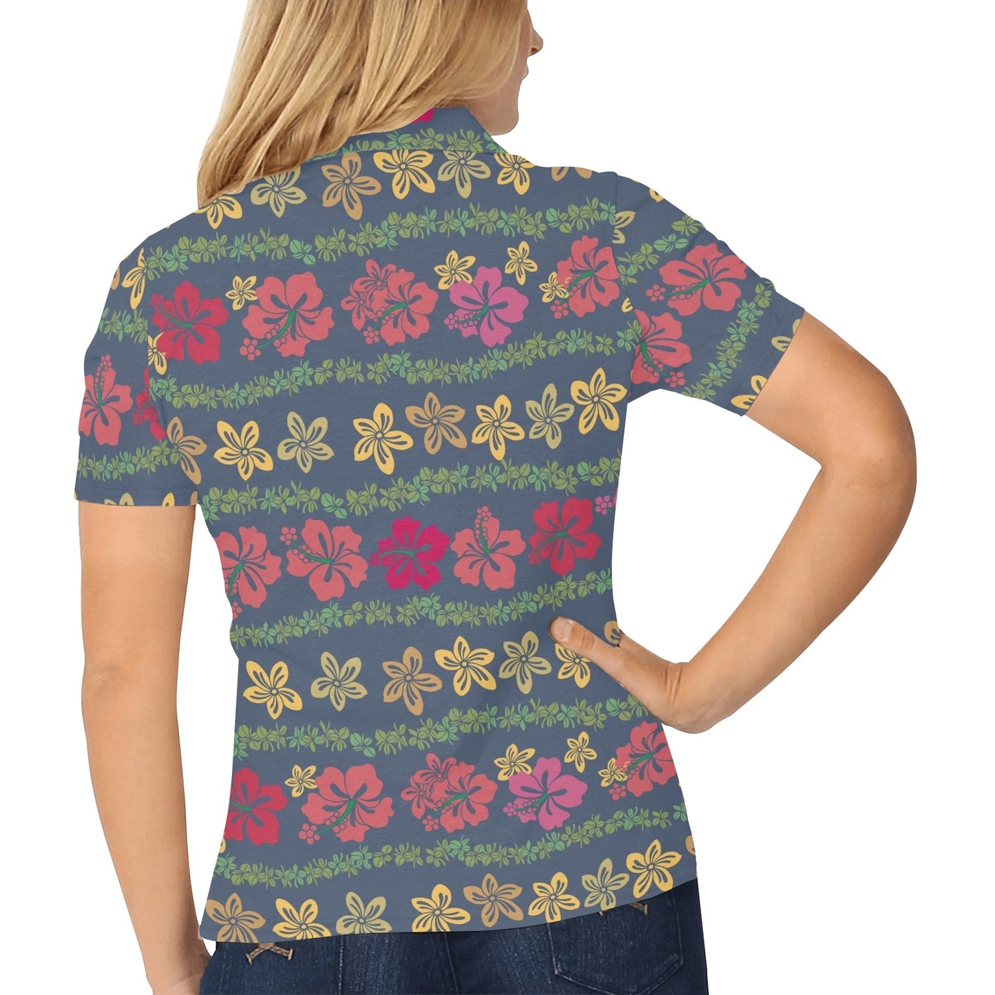 Hawaiian Themed Pattern Print Design H018 Women's Polo Shirt