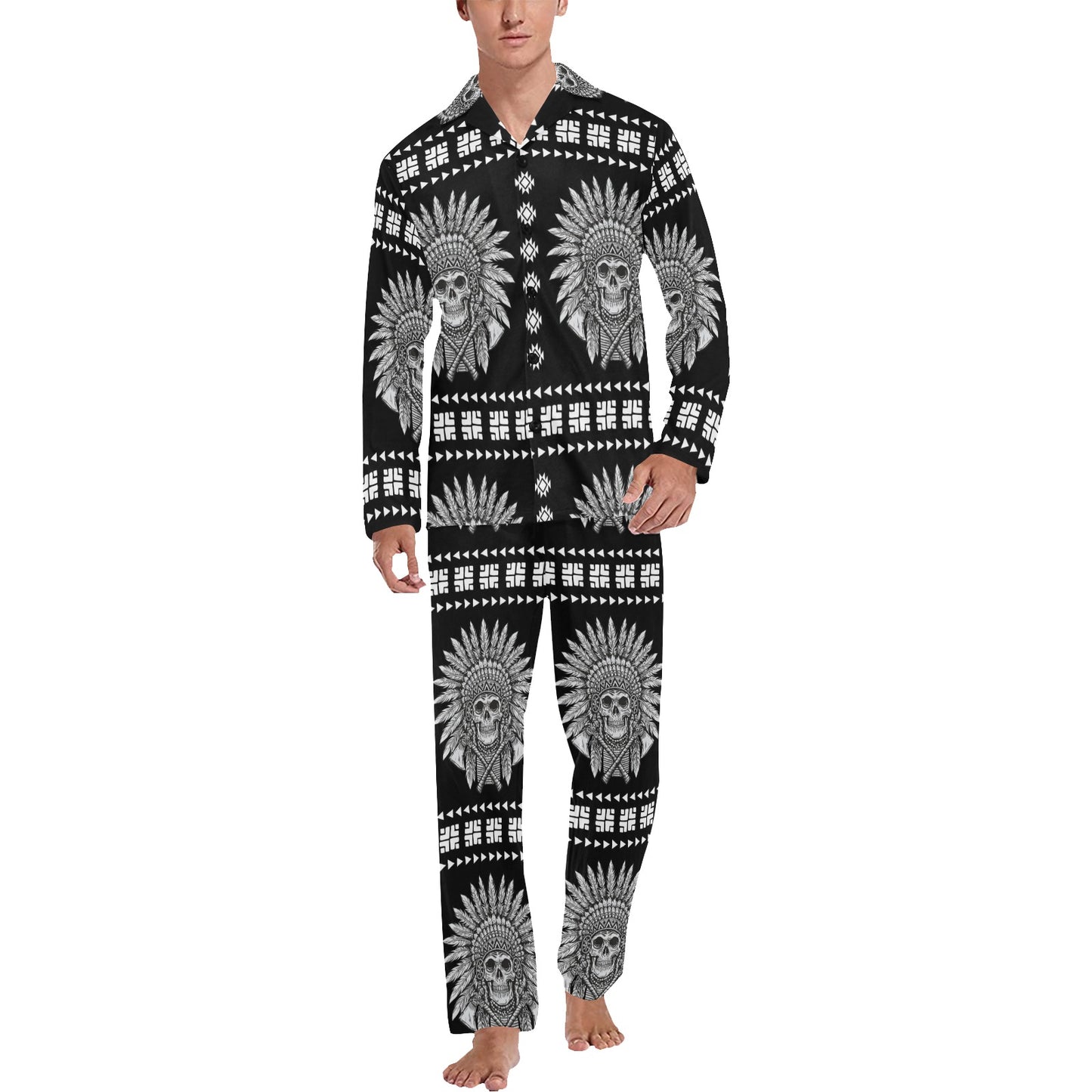 Native American Indian Skull Men's Long Pajama Set