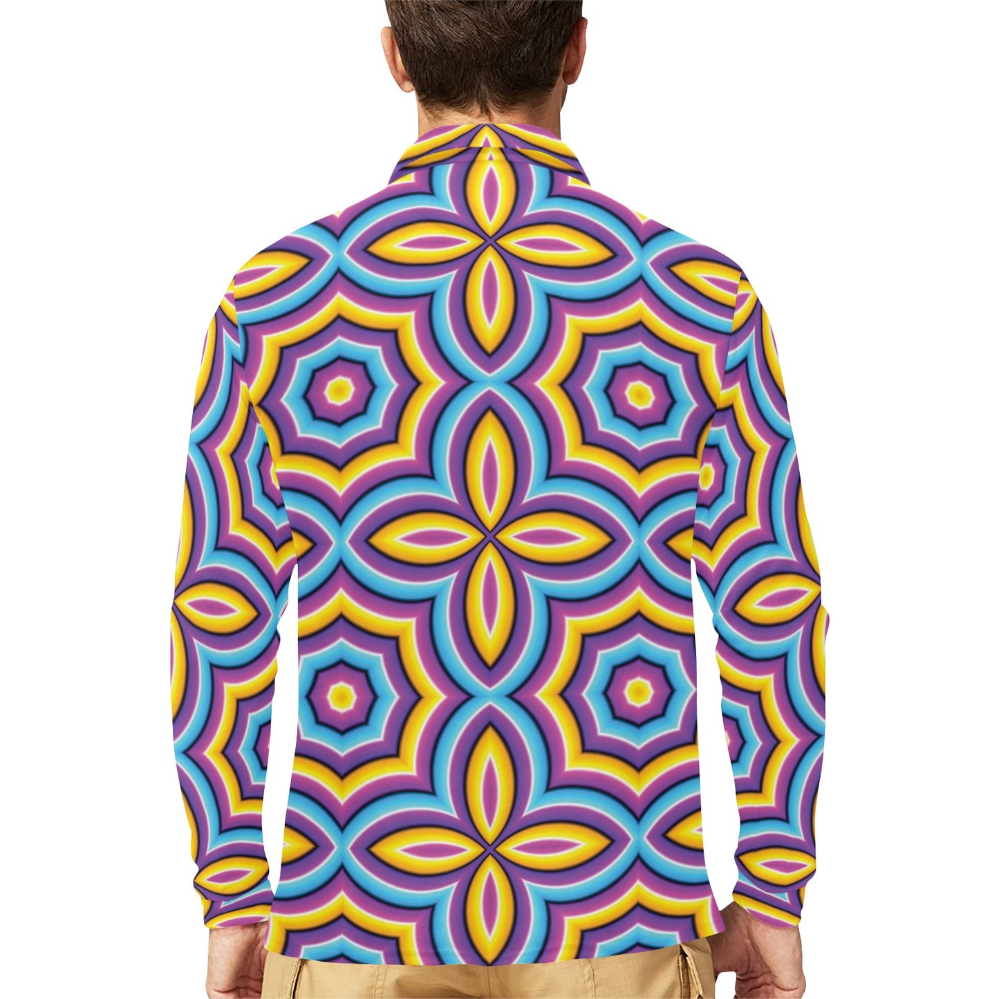 Optical illusion Pattern Print Design A03 Long Sleeve Polo Shirt For Men's