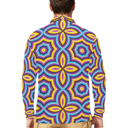 Optical illusion Pattern Print Design A03 Long Sleeve Polo Shirt For Men's