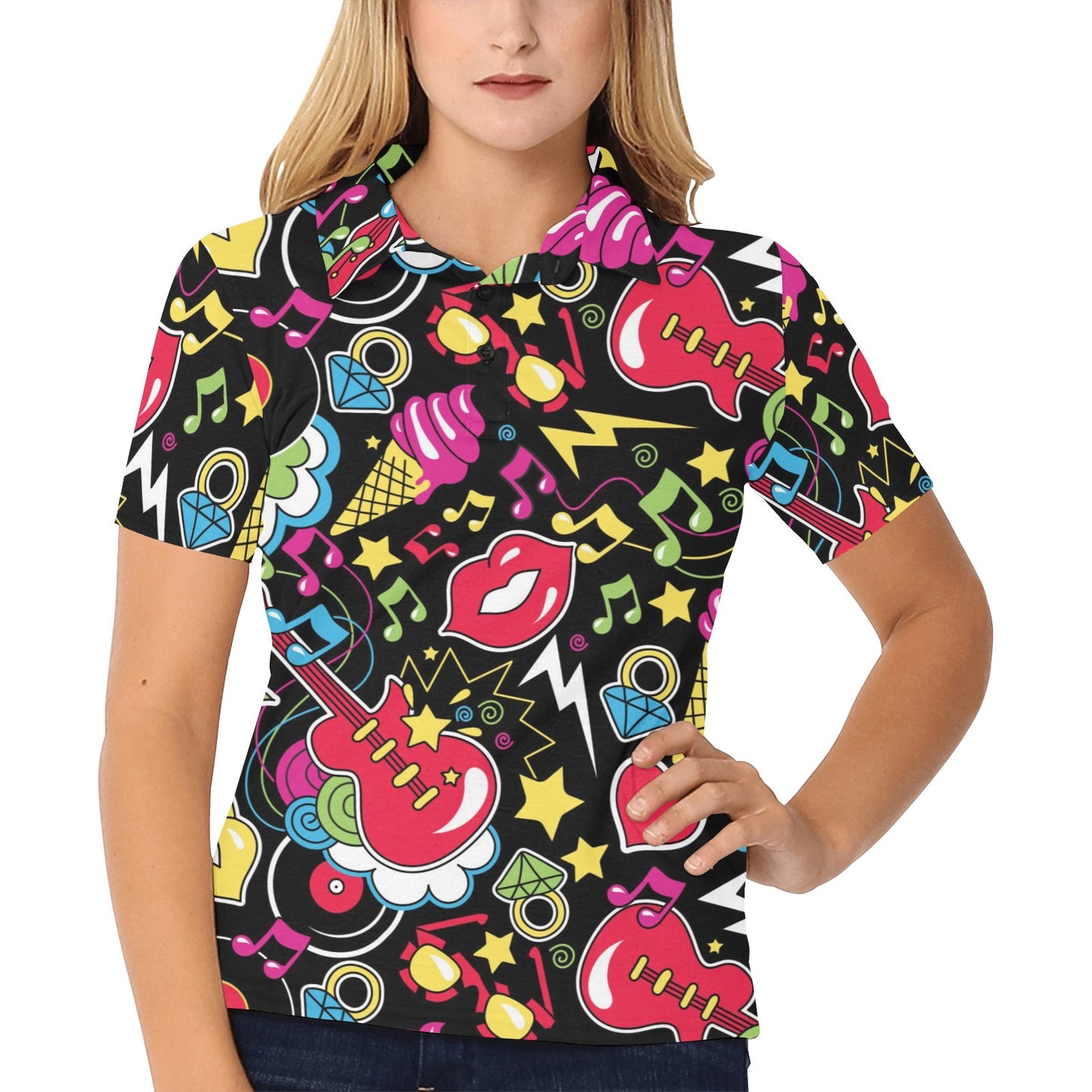Pop Art Pattern Print Design A04 Women's Polo Shirt