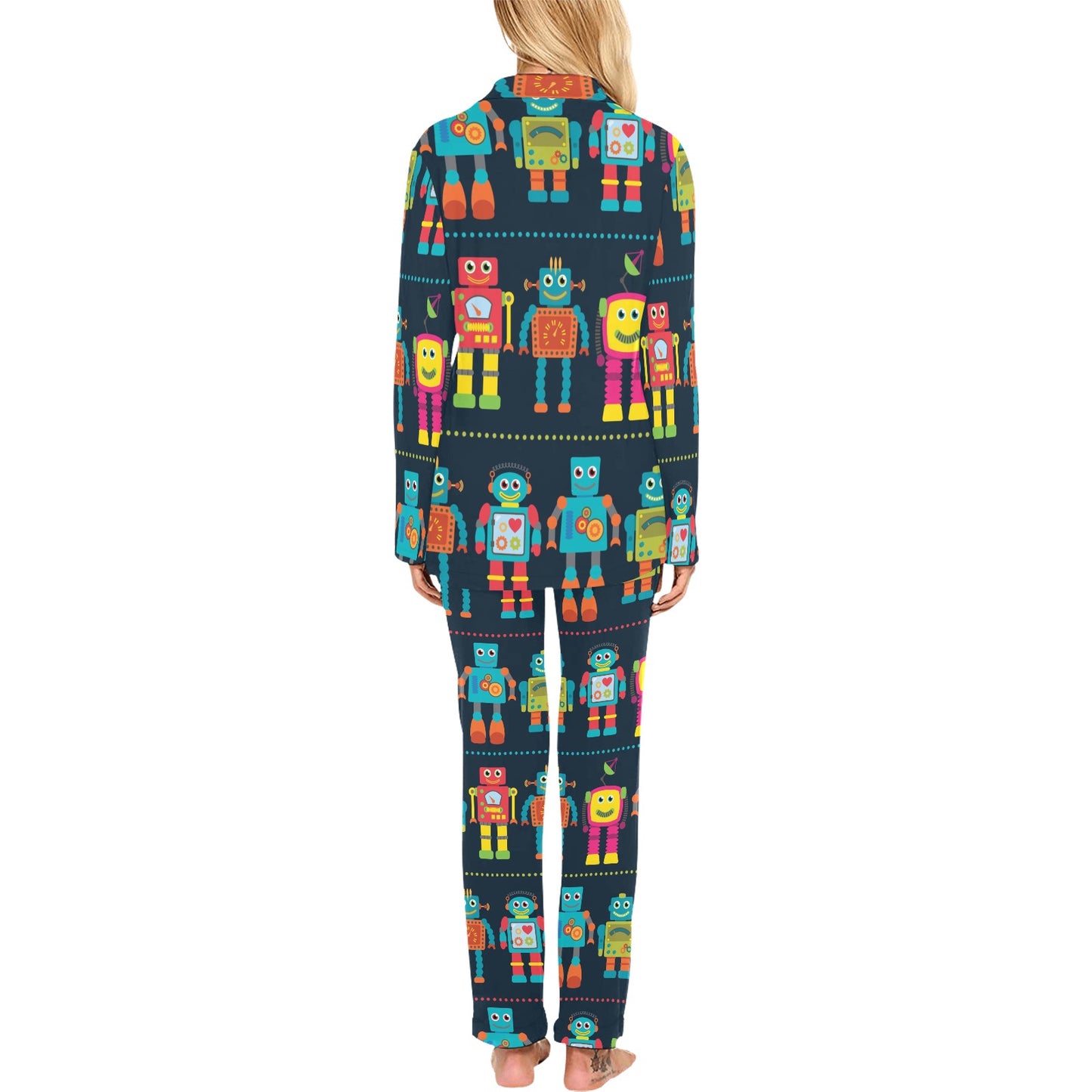 Robot Pattern Print Design A01 Women's Long Pajama Set