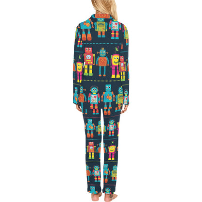 Robot Pattern Print Design A01 Women's Long Pajama Set