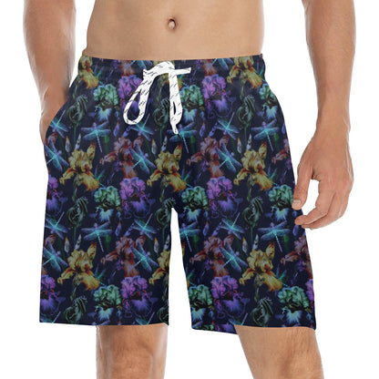 Dragonfly With Floral Print Pattern Men's Swim Trunks Beach Shorts