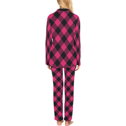 Buffalo check Pink Pattern Print Design 01 Women's Long Pajama Set