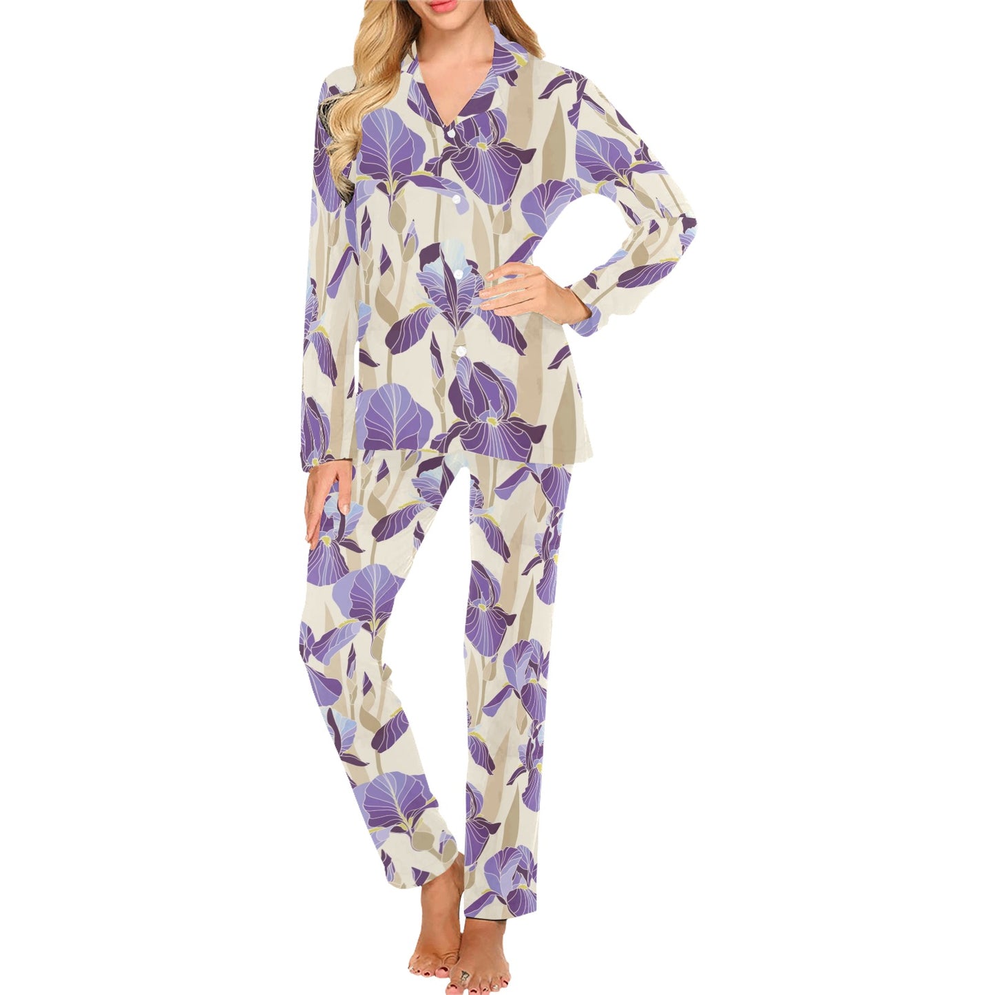 Iris Pattern Print Design IR02 Women's Long Pajama Set