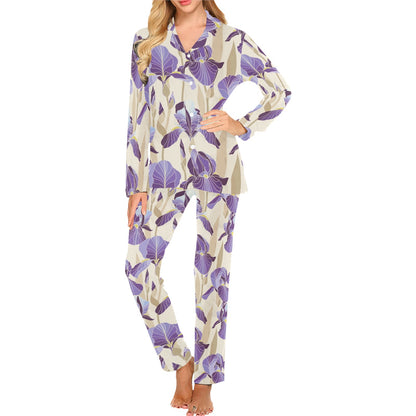 Iris Pattern Print Design IR02 Women's Long Pajama Set