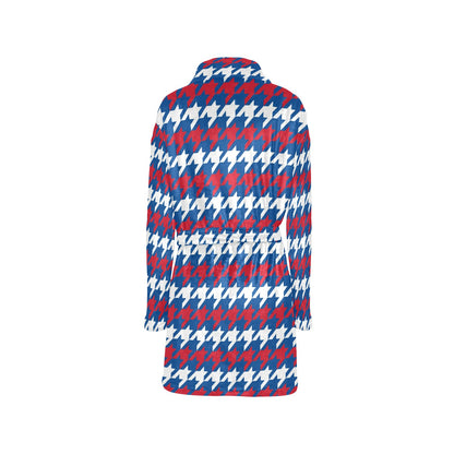 Patriotic Houndstooth Pattern Print Design A02 Women's Fleece Robe