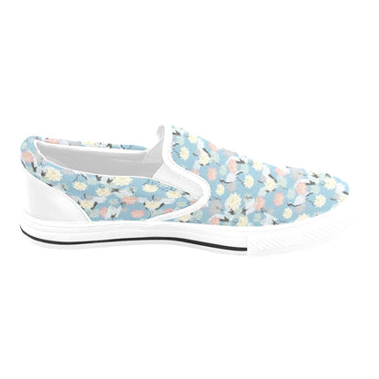 Water Lily Print Design LKS304 White Slip Ons Canvas Women's Shoes