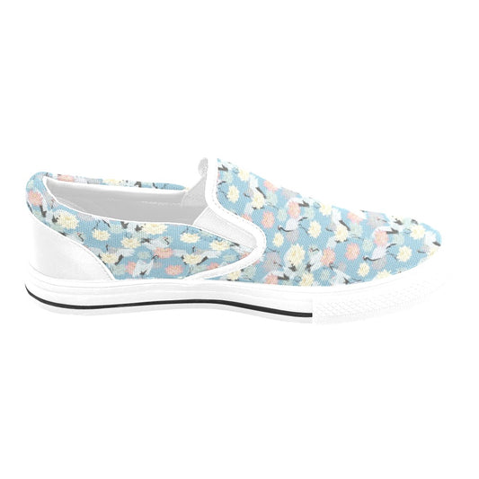 Water Lily Print Design LKS304 White Slip Ons Canvas Women's Shoes