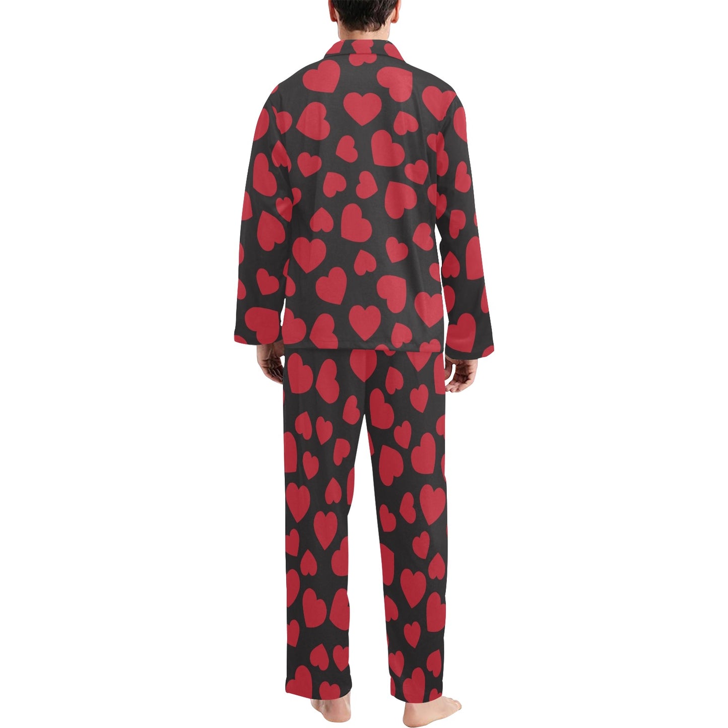 Heart Red Pattern Print Design HE01 Men's Long Pajama Set
