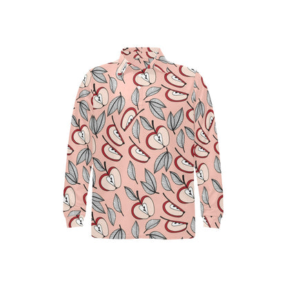 Apple Pattern Print Design AP04 Long Sleeve Polo Shirt For Men's