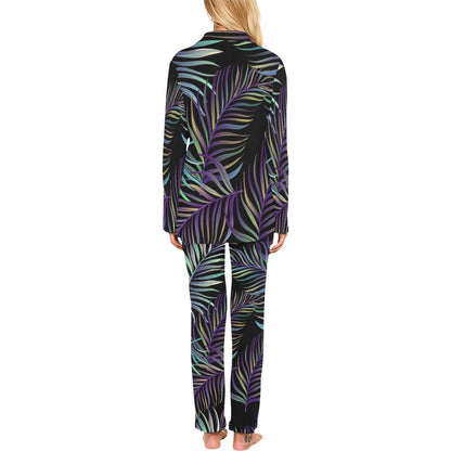 Tropical Palm Leaves Pattern Brightness Women's Long Pajama Set