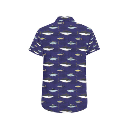 Tuna Fish Print Design LKS304 Men Short Sleeve Button Up Shirt