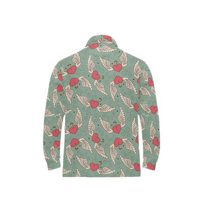 Angel Wings Heart Design Themed Print Long Sleeve Polo Shirt For Men's