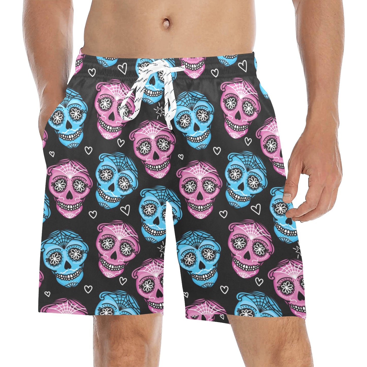 Day of the Dead Skull Print Pattern Men's Swim Trunks Beach Shorts