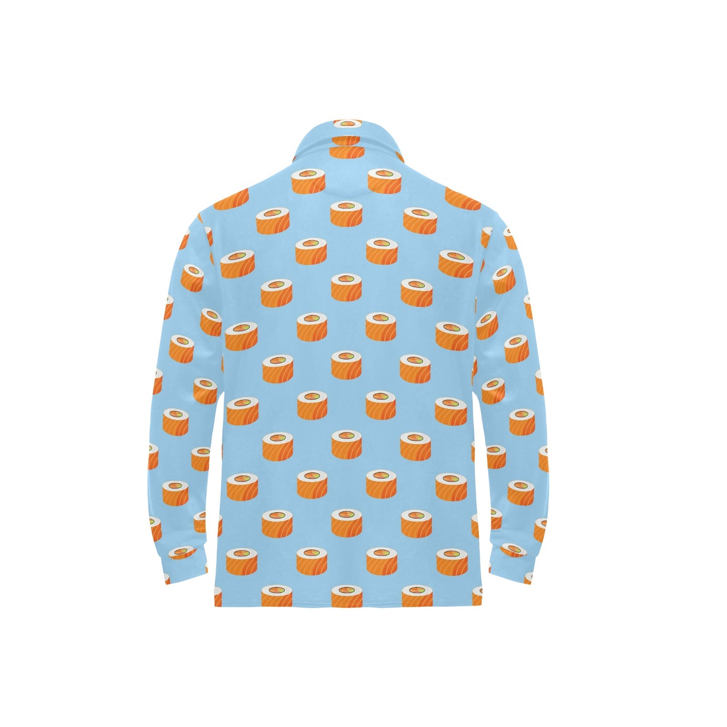 Salmon Sushi Print Design LKS307 Long Sleeve Polo Shirt For Men's