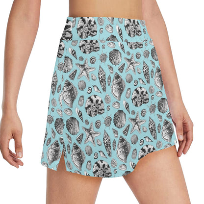 Seashell Beach Print Design LKS302 17" Golf & Pickleball Skort with Pockets