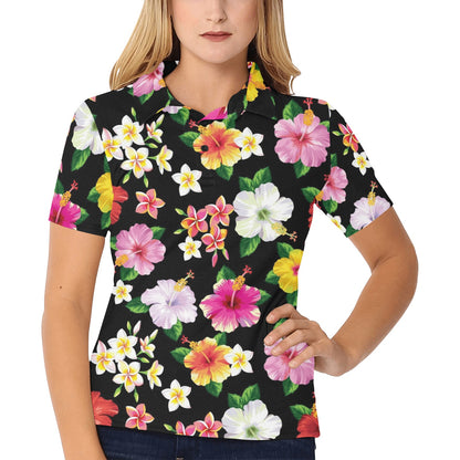 Hibiscus Pattern Print Design HB025 Women's Polo Shirt