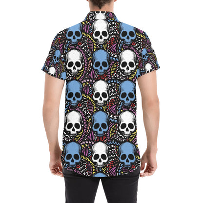 Skull Print Design LKS305 Men Short Sleeve Button Up Shirt