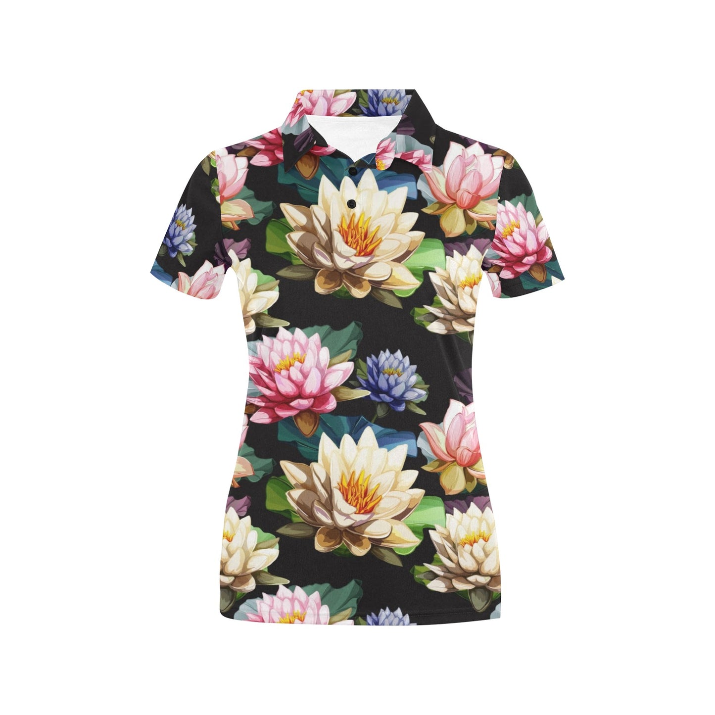 Water Lily Pattern Print Design WL02 Women's Polo Shirt