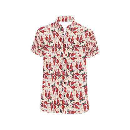 Santa Christmas Themed Print Design LKS302 Men Short Sleeve Button Up Shirt