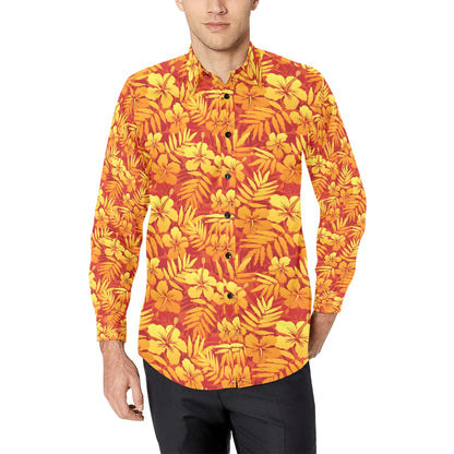 Hibiscus Summer Print Design LKS302 Men's Long Sleeve Dress Shirt